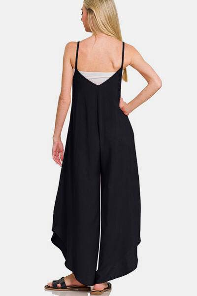 Zenana Spaghetti Strap Overalls with Pockets - Wide Leg Design