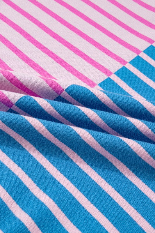 Plus Size Stripe Colorblock Half Zip Sweater