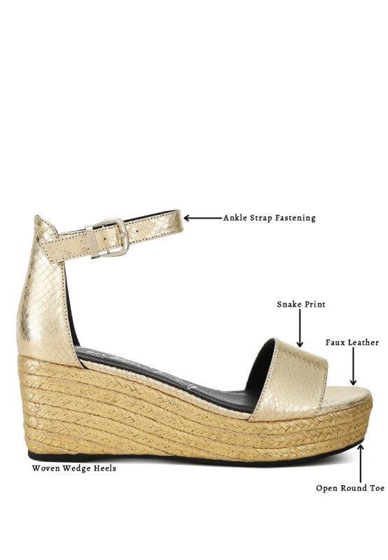 Utah Faux Leather Snake Wedge Espadrilles