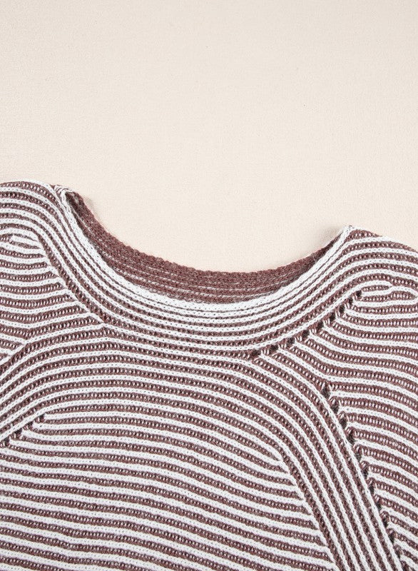 Stripe Ribbed Knit Boat Neck Sweater