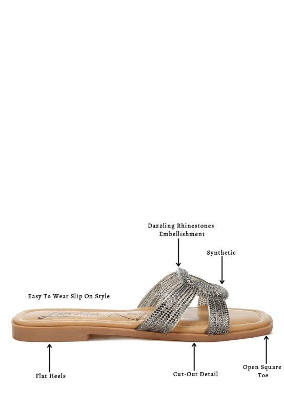 Minople Rhinestones Embellished Flat Sandals