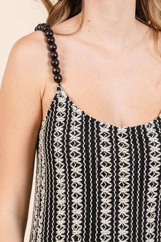GeeGee Plus Size Striped Scoop Neck Beaded Strap Maxi Cami Dress