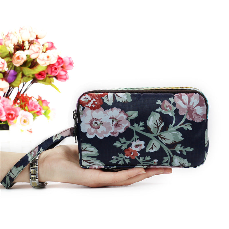Floral Printed Fabric Wristlet Wallet for Women - Double Zipper Clutch with Wrist Strap
