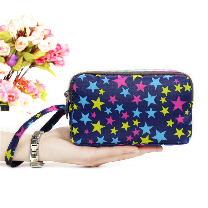 Floral Printed Fabric Wristlet Wallet for Women - Double Zipper Clutch with Wrist Strap