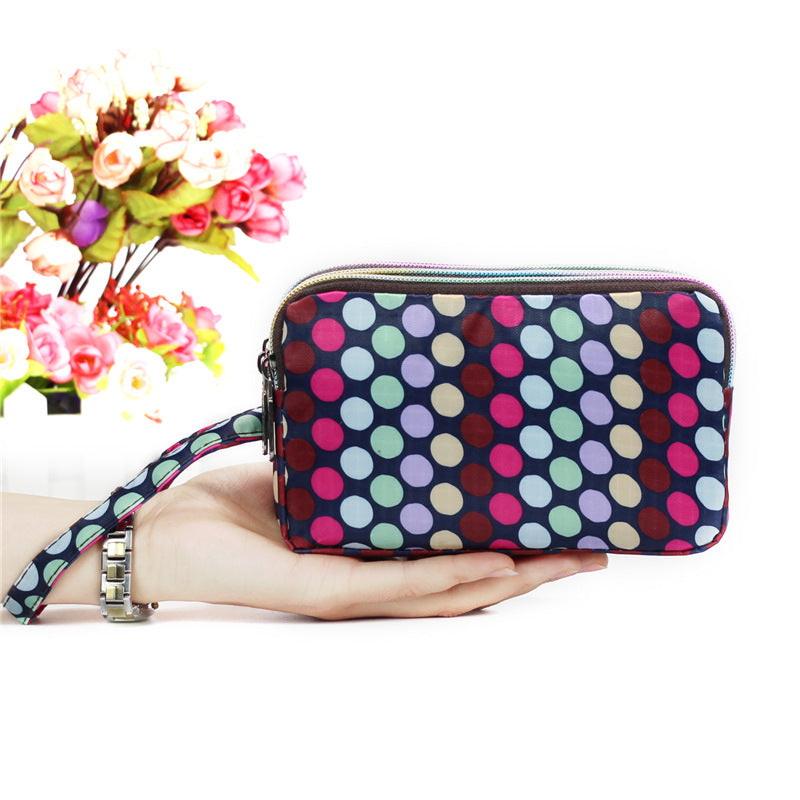 Floral Printed Fabric Wristlet Wallet for Women - Double Zipper Clutch with Wrist Strap