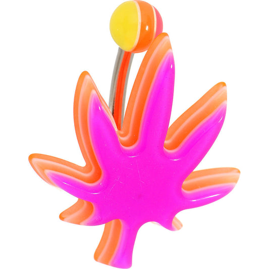 Fuchsia Pink Acrylic Multi Layered Ganja Leaf Belly Ring