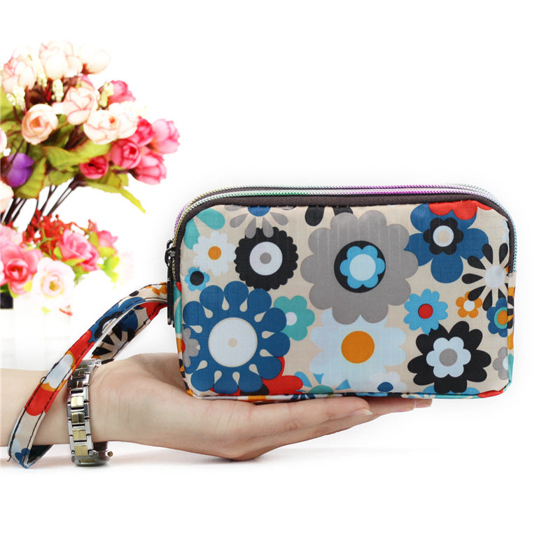 Floral Printed Fabric Wristlet Wallet for Women - Double Zipper Clutch with Wrist Strap