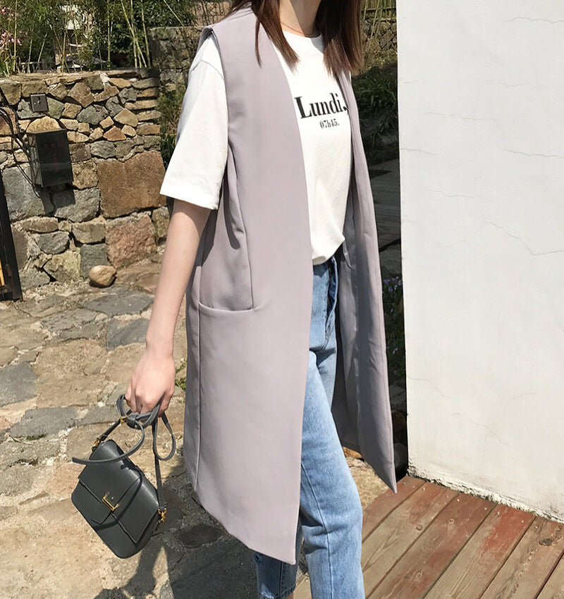 Spring Korean Simple Slimming Graceful Fashionable Mid Length Vest Women