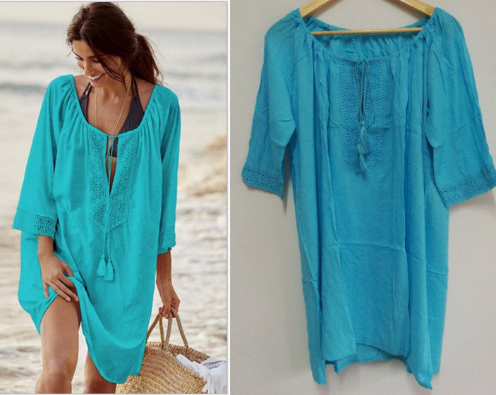 Lace Beach Cover up Sexy Deep V Plunge Vacation Sun Protection Shirt Beach Cover Up
