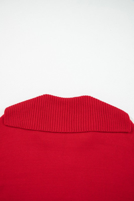 Solid Collared V-Neck Ribbed Edge Sweater