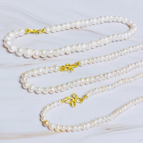 Clover Clasp Genuine Pearl Necklace