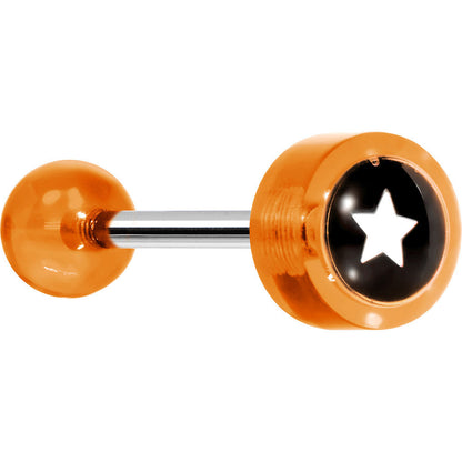 14G 5/8 Orange Acrylic Black and White Star Tongue Ring