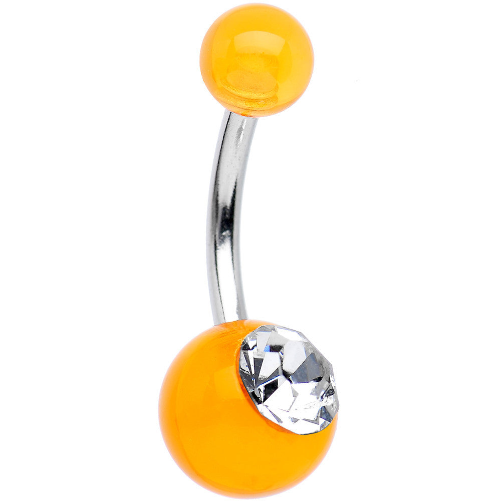 Clear Gem Orange Acrylic Single Sparkle Belly Ring