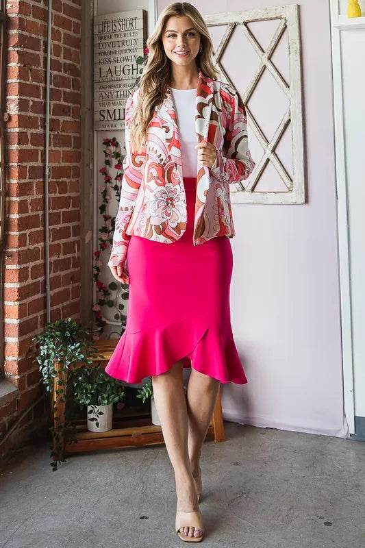 Heimish Full Size Shawl Floral Open Blazers Plus Size