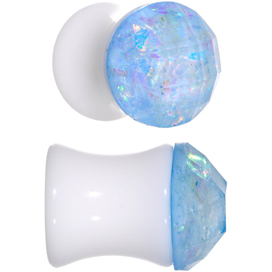White Acrylic Aqua Galaxy Faceted Saddle Plug Set