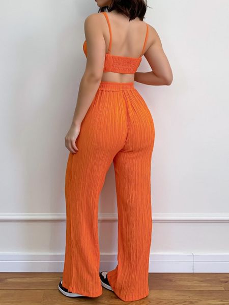 Suspender Pleated Fabric Pants Two-Piece Set