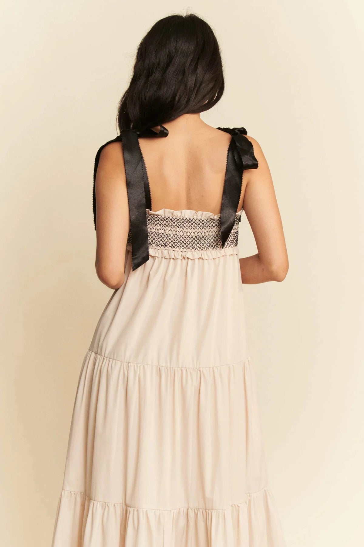 Davi & Dani Multi Contrast Smocked Bodice Straps Maxi Dress