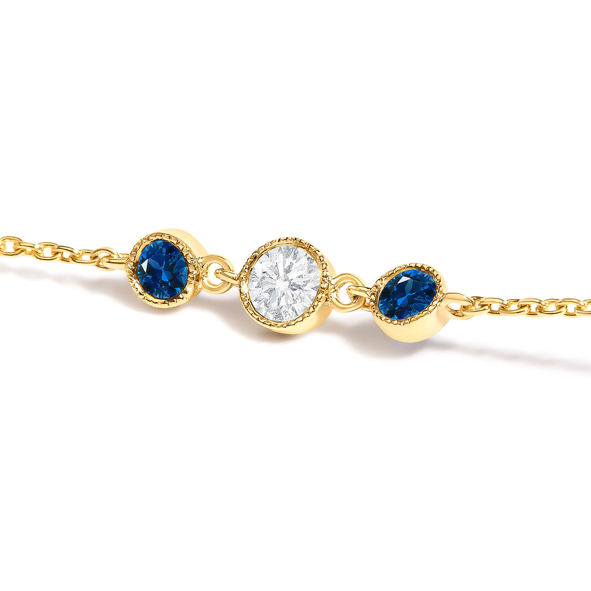 14K Yellow Gold Sapphire and 1/2 Cttw Diamond Station Necklace