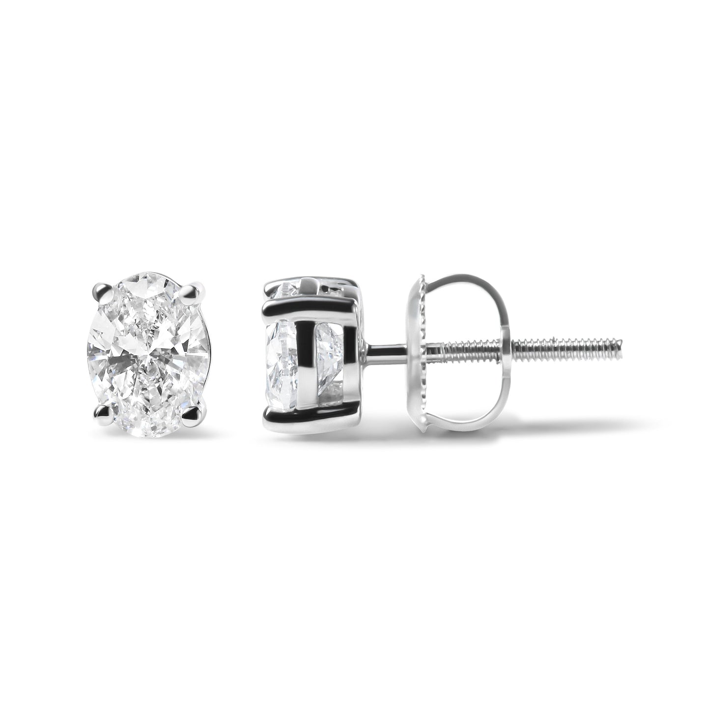 14K White Gold 2.0 Cttw Prong Set Lab Grown Oval Diamond Solitaire Stud Earring (F-G Color, VS1-VS2 Clarity)