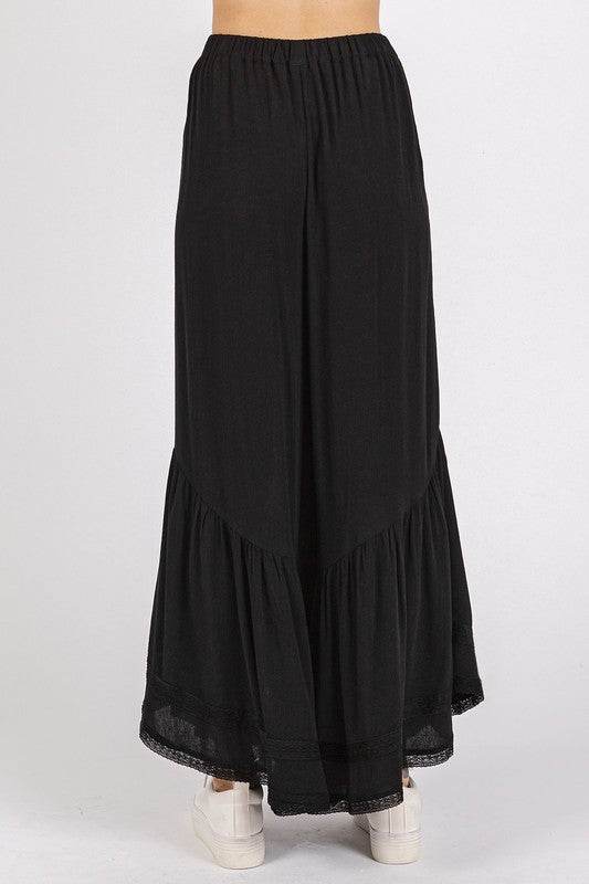 Mittoshop Lace Ruffle Asymmetric Hem Wide Leg Pants