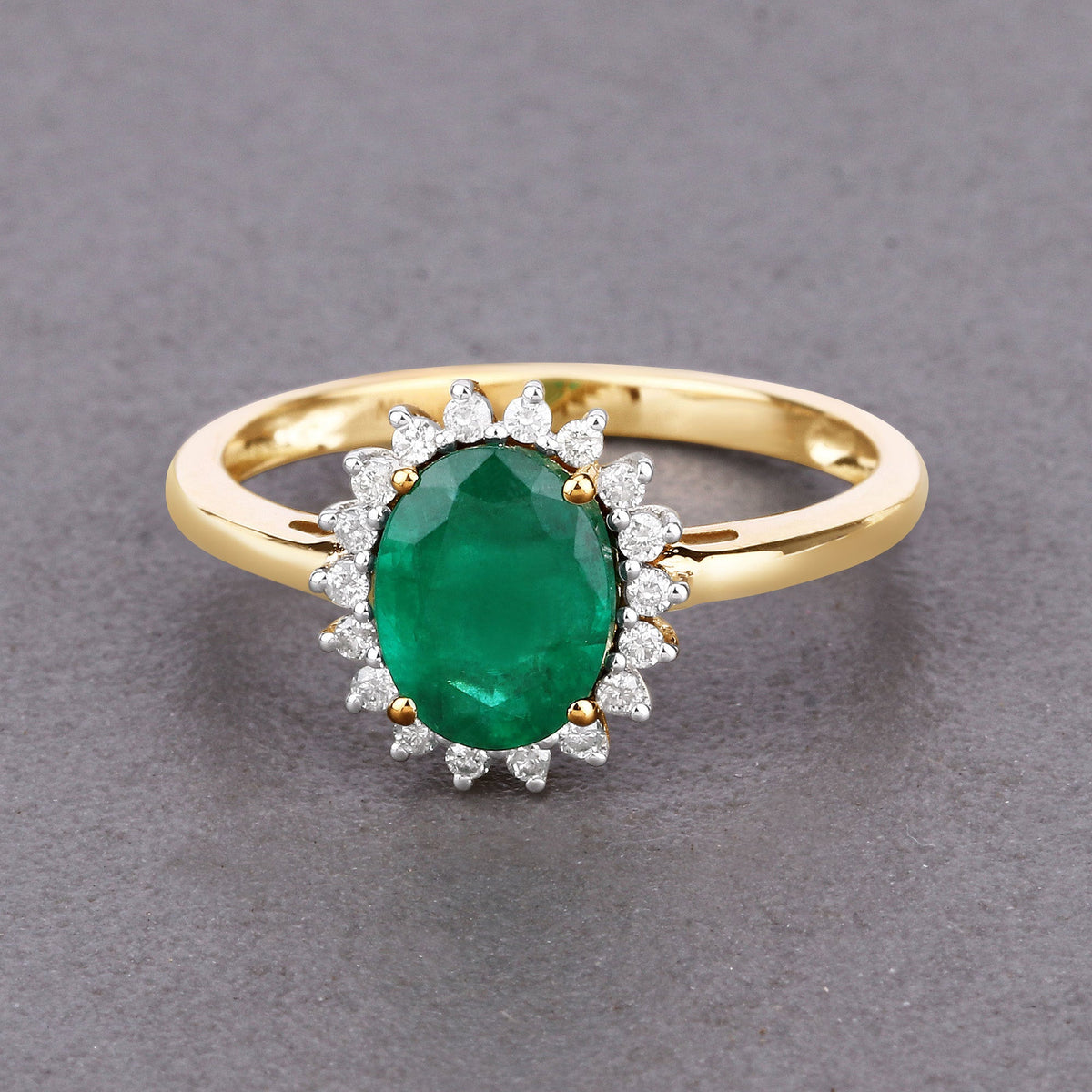 1.34 Carat Genuine Zambian Emerald and White Diamond 14K Yellow Gold Ring