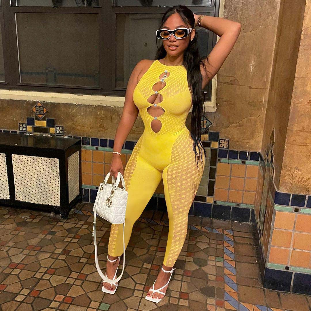Clothing Spring Summer Mesh Milk Silk Stitching Jumpsuit