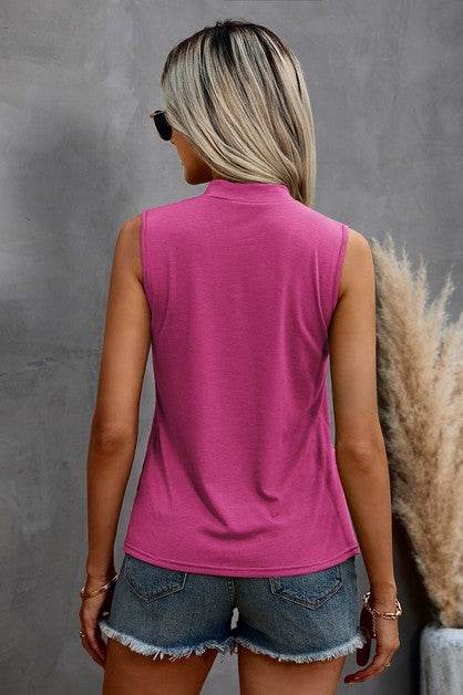 Solid Cold Cut Out Shoulder Sleeveless Top