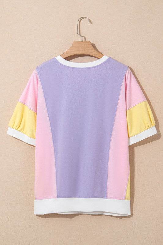 Zoe Patchwork Half Sleeve Oversized Top
