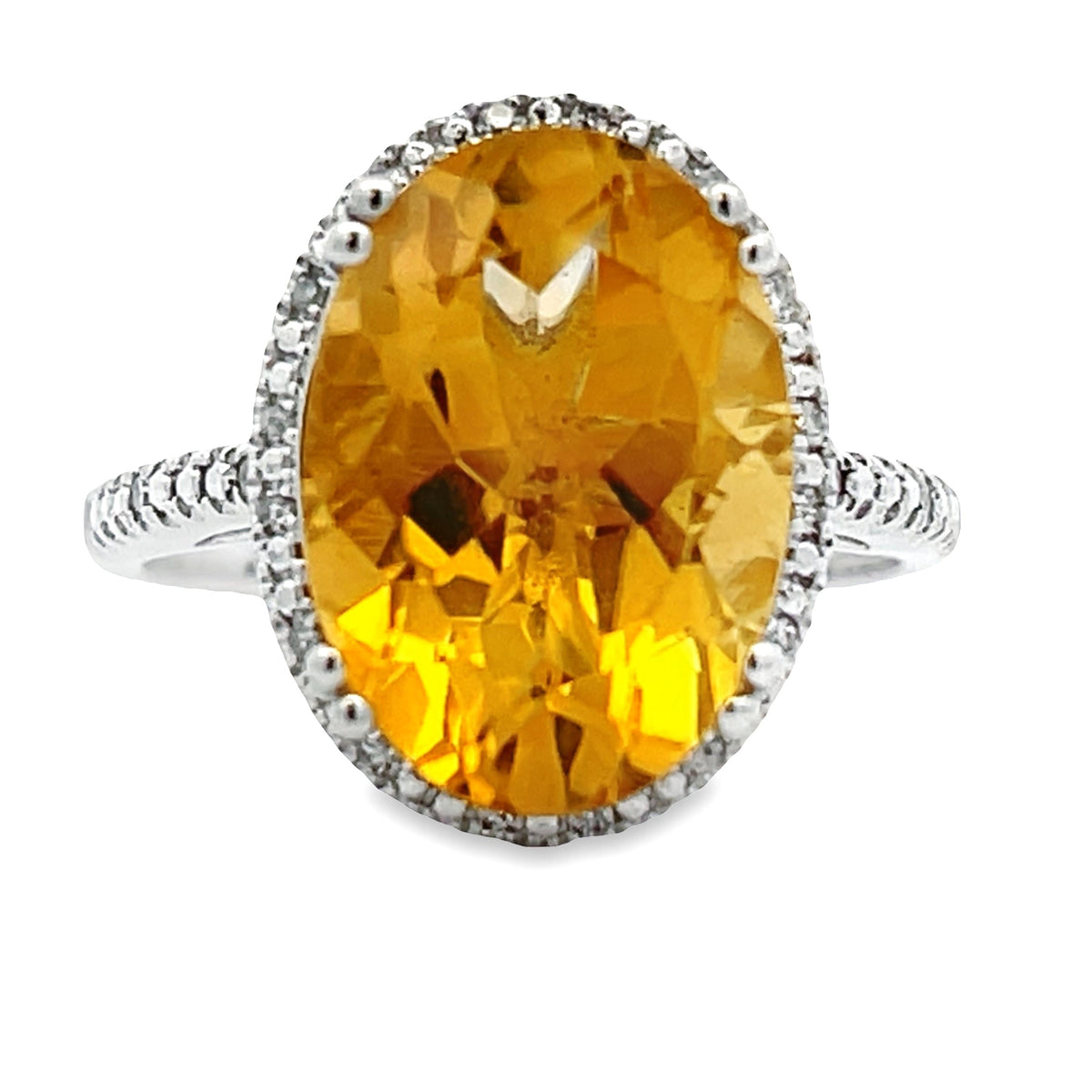 5.17ct Citrine Diamond Ring 14KT White Gold