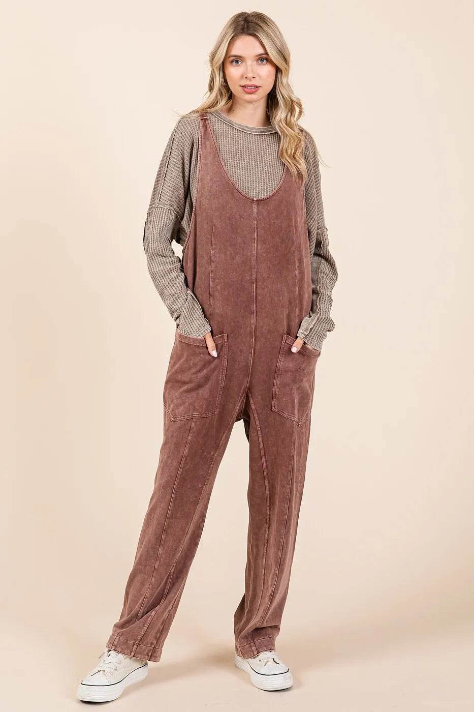 Mittoshop Mineral Wash Relaxed Fit Sleeveless Harem Jumpsuit
