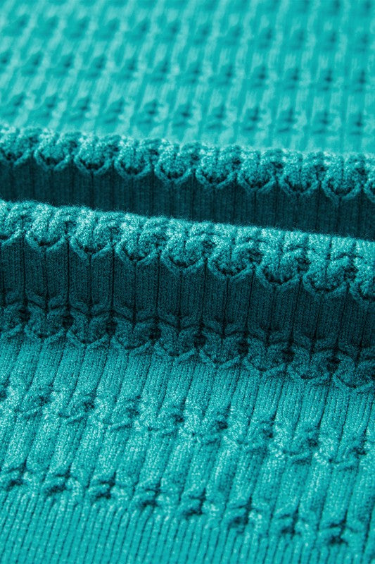 Solid Knit Ribbed Cuff Crewneck Sweater