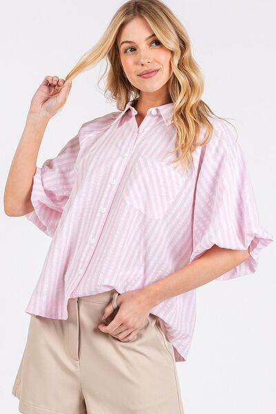 Mittoshop Button Down Striped Puff Sleeve Shirt