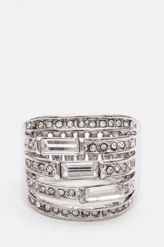 Crystal Baguette Stretch Cocktail Ring