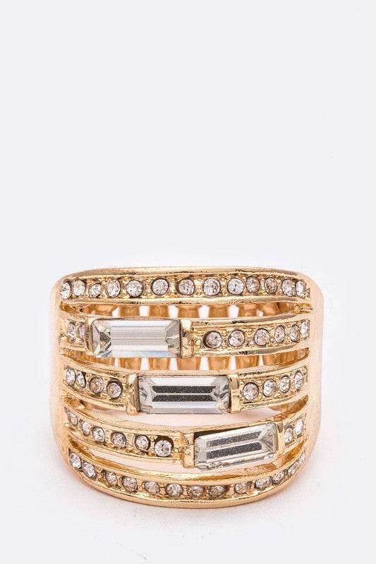 Crystal Baguette Stretch Cocktail Ring