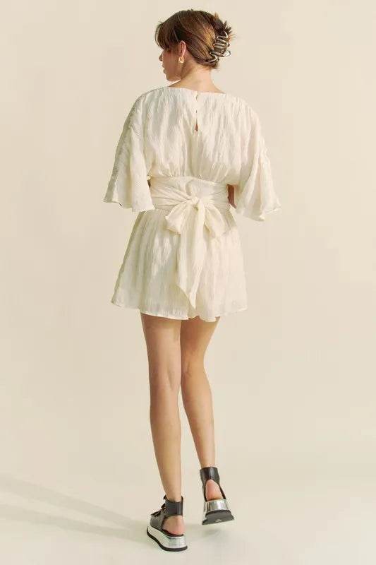 Davi & Dani Batwing Sleeve Waist Belt Romper
