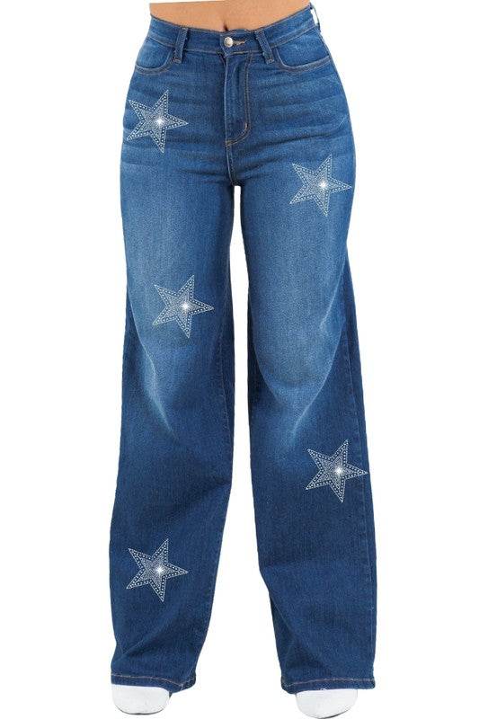 Star Rhinestones Wide Leg Jean