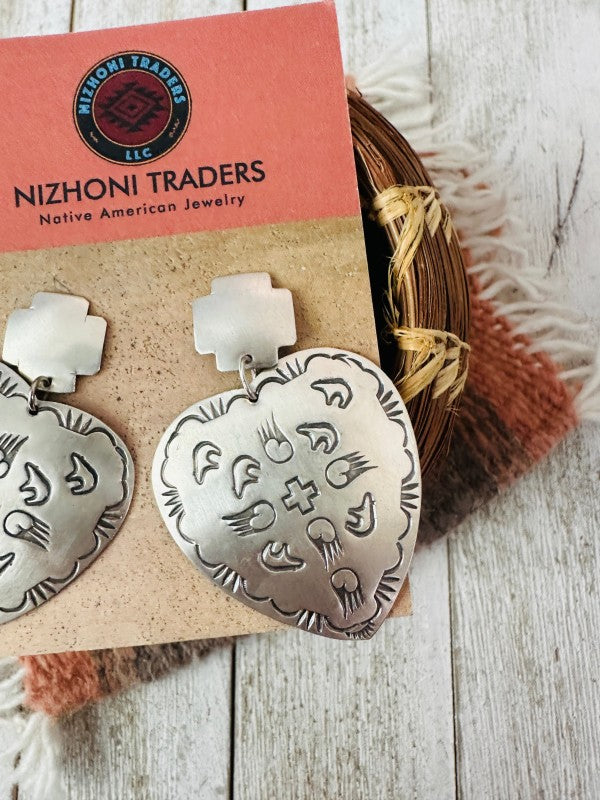 Navajo Hand Stamped Sterling Silver Concho Heart D