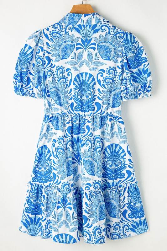 Floral Print Drawstring Waist Ruffled Mini Dress