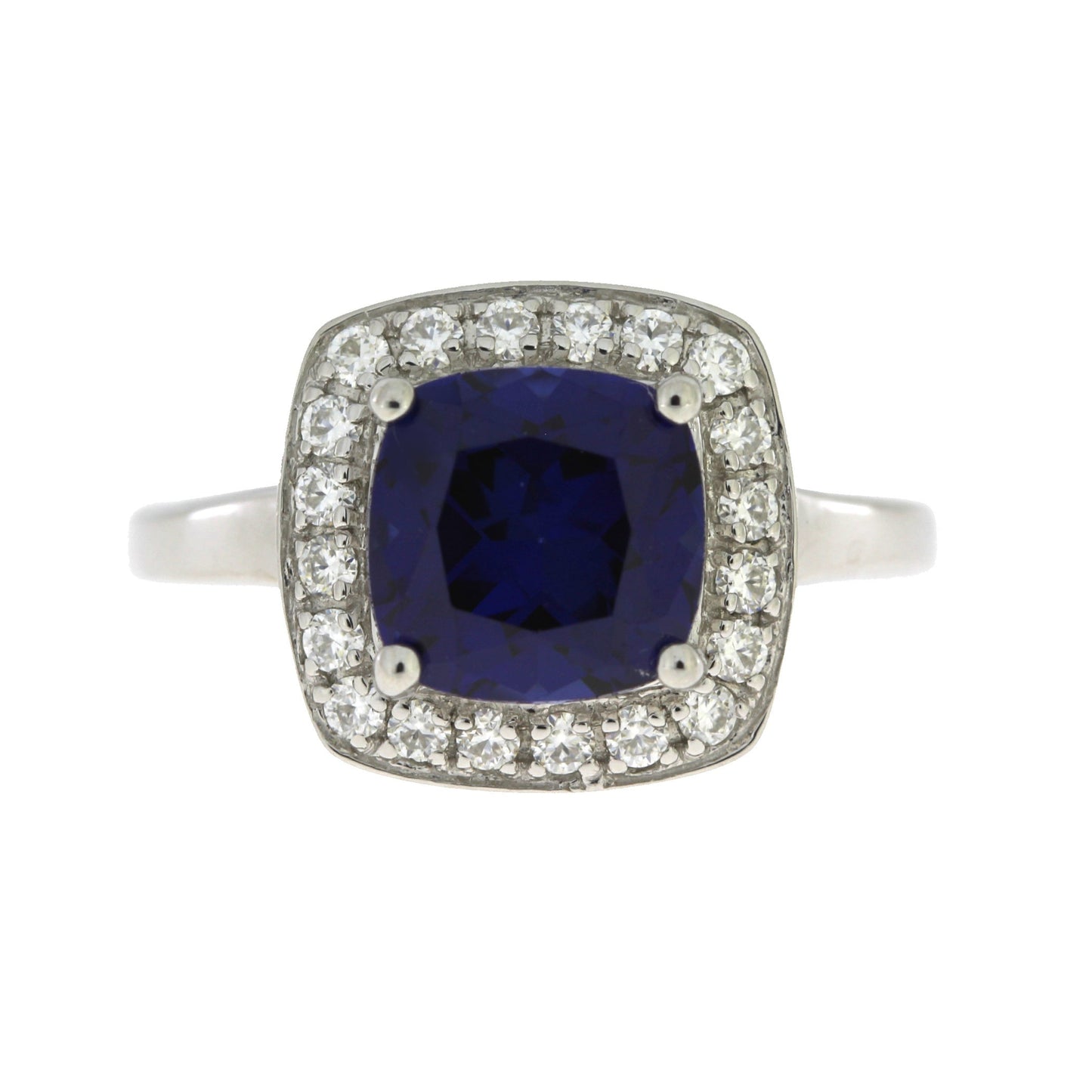 Created Sapphire Moissanite Ring Sterling Silver