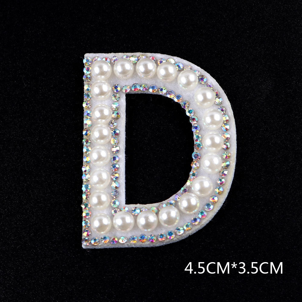 Pearl Rhinestone Cloth Sticker-Letter A-White-2 Pack