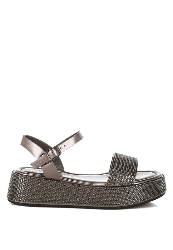 Nensis Rhinestone Embellished Flatform Sandals