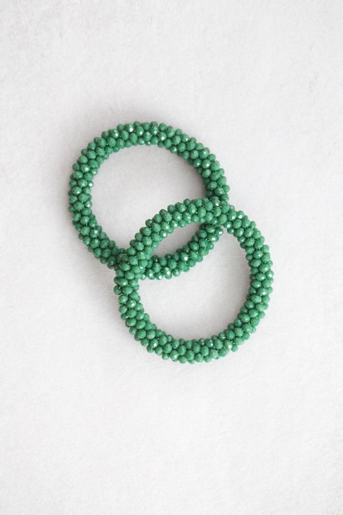 Beaded Rope Bracelet Pine Green