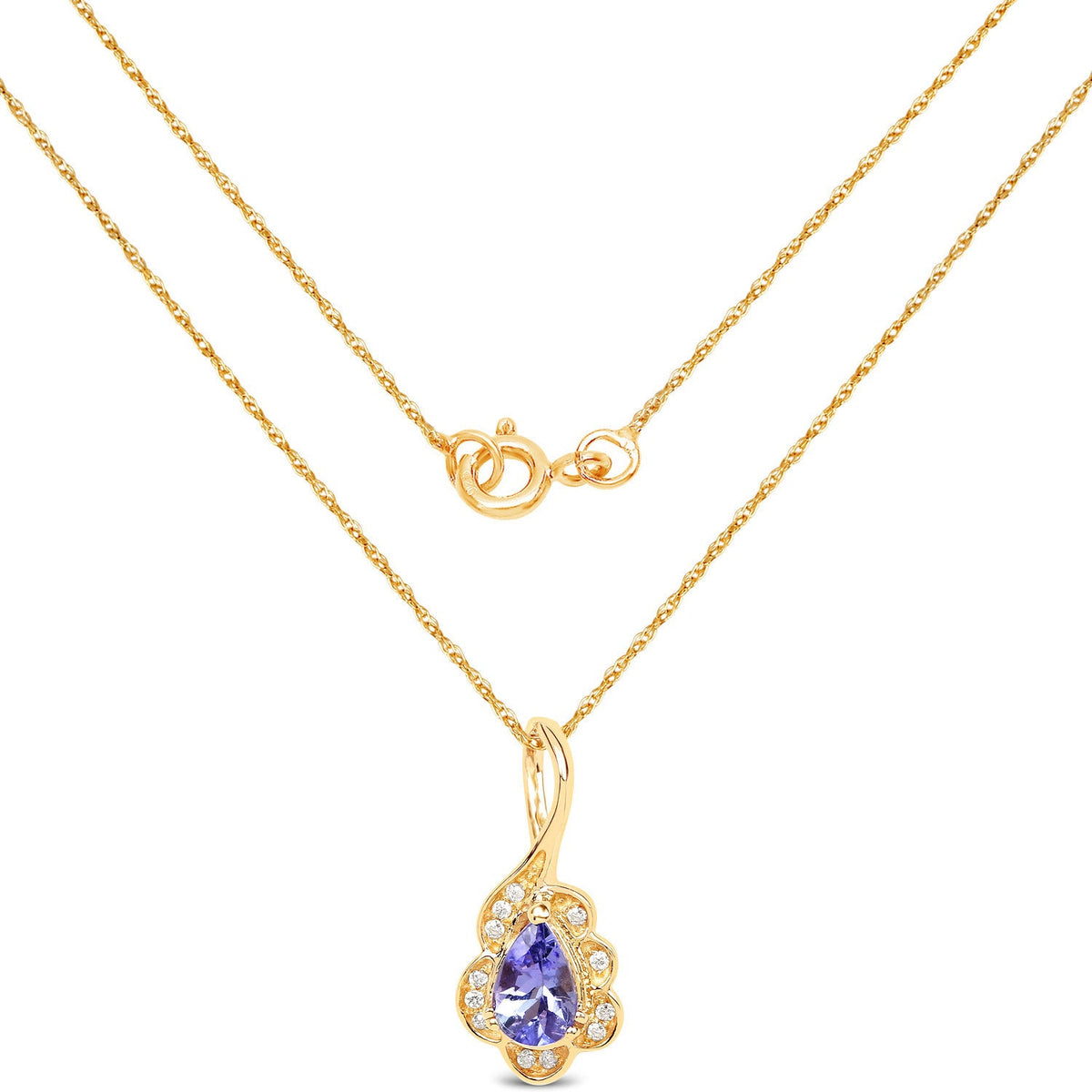 0.40 Carat Genuine Tanzanite and White Diamond 14K Yellow Gold Pendant
