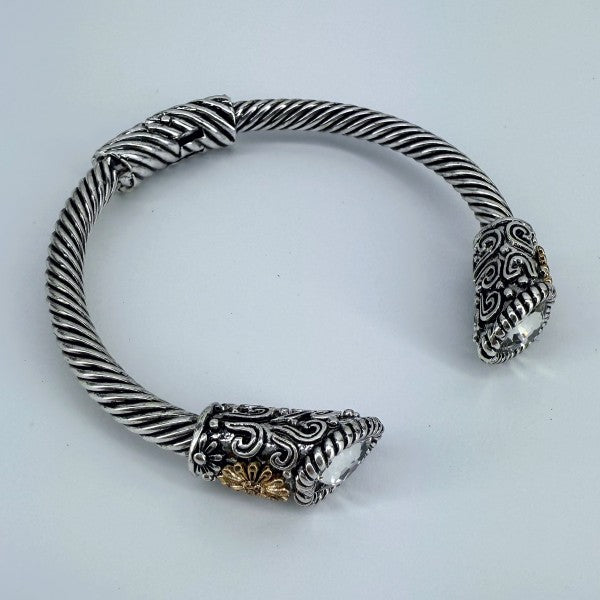 Cable Style Bangle Bracelet with Heart Rhinestone