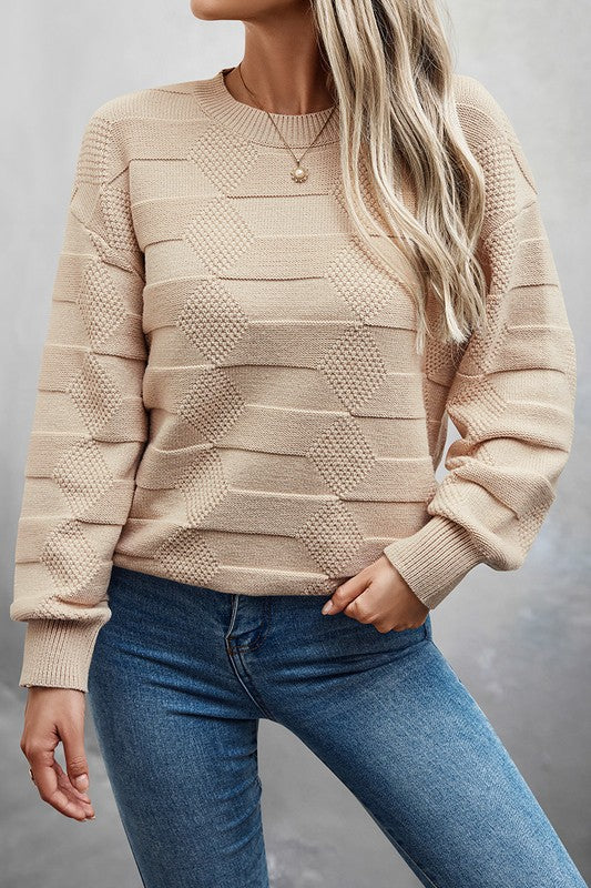Solid Round Neck Knit Loose Long Sleeves Sweater