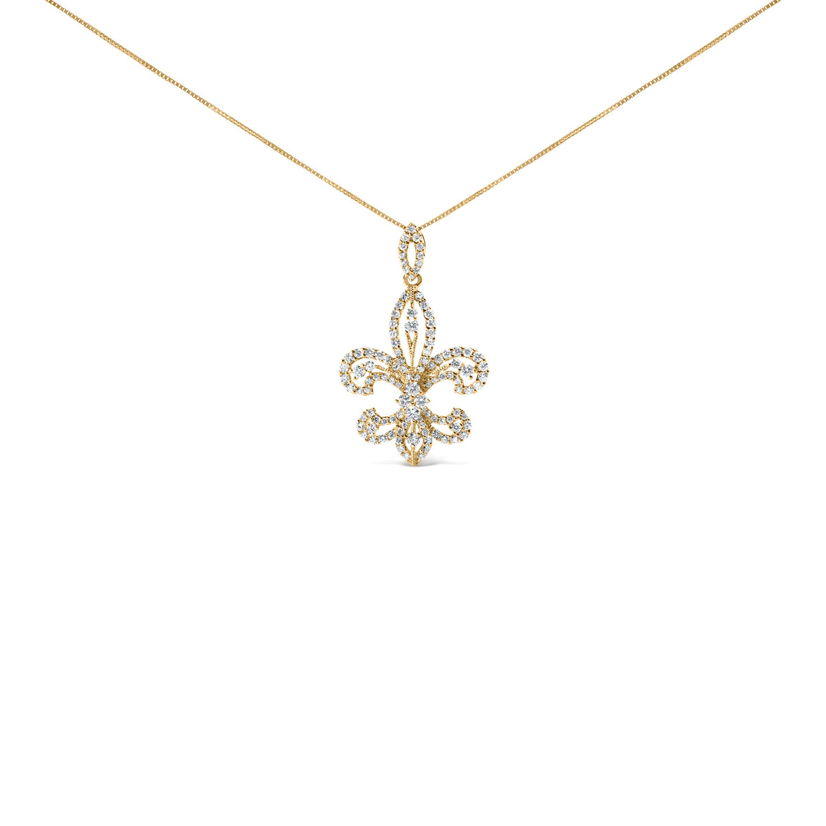 14K Yellow Gold 1.00 Cttw Round Diamond Fleur De Lis 18" Pendant Necklace (H-I Color, SI2-I1 Clarity)