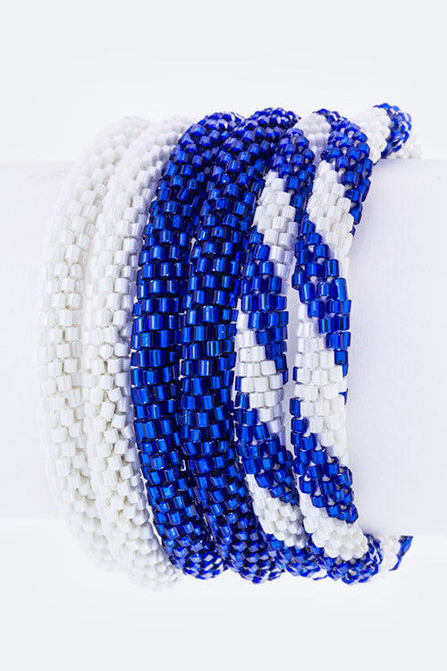 Blue & White Nepal Roll Up Bracelets Set