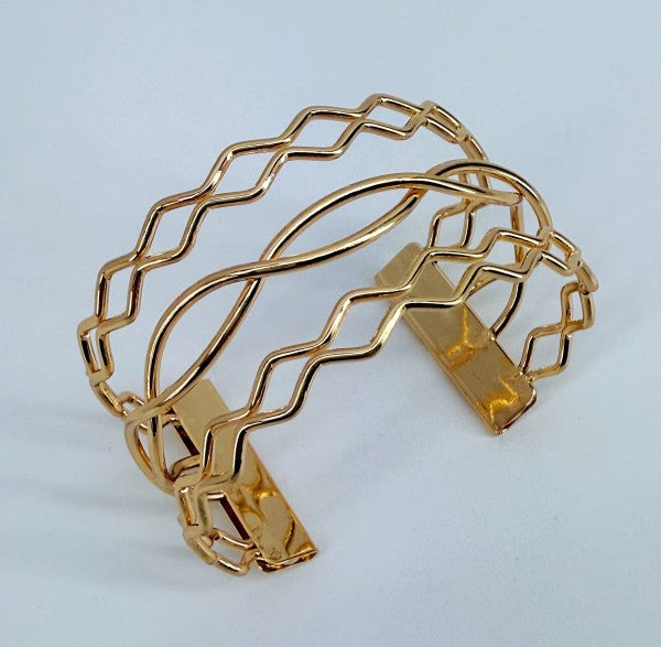 Gold Finish Twisted Layered Adjustable Cuff Bracel
