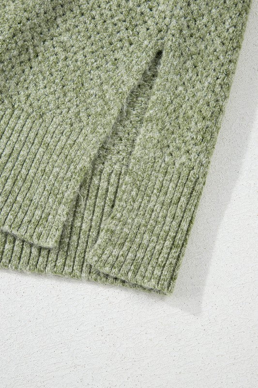 Solid Eyelet V-Neck Drop Shoulder Sweater