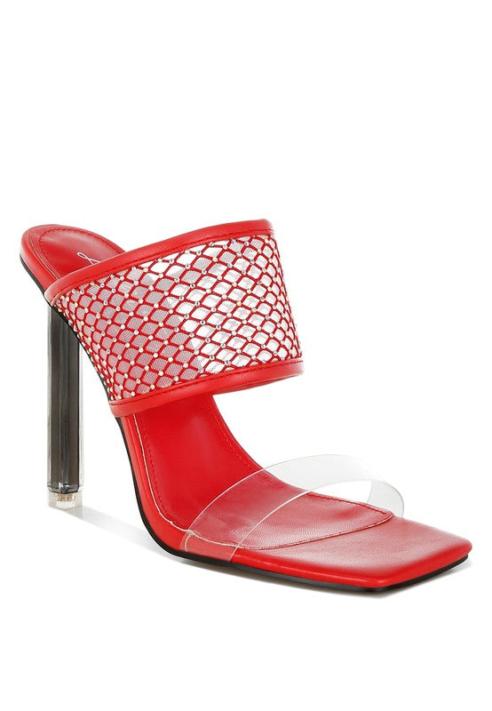 Salween Clear Embellished Square Toe Heels